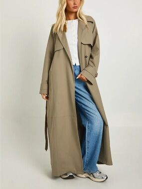 Long Trench Coat for Women Size 10 Medium Large Oversized Gray Taupe Khaki New